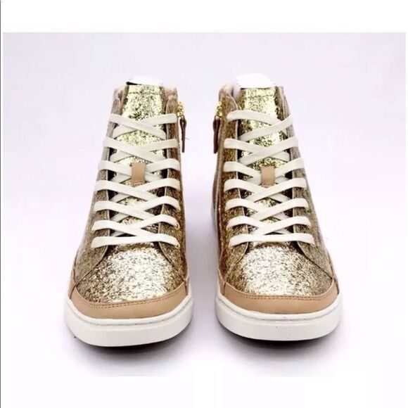 UGG GRADIE GLITTER GOLD FASHION HIGH TOP SNEAKERS - Picture 2 of 6